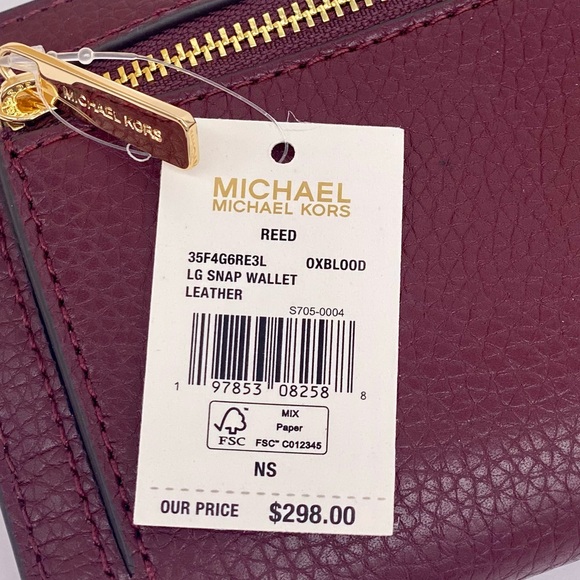 Michael Kors Reed Large Bifold Pebbled Leather Snap Wallet Card Case Oxblood - Picture 11 of 13